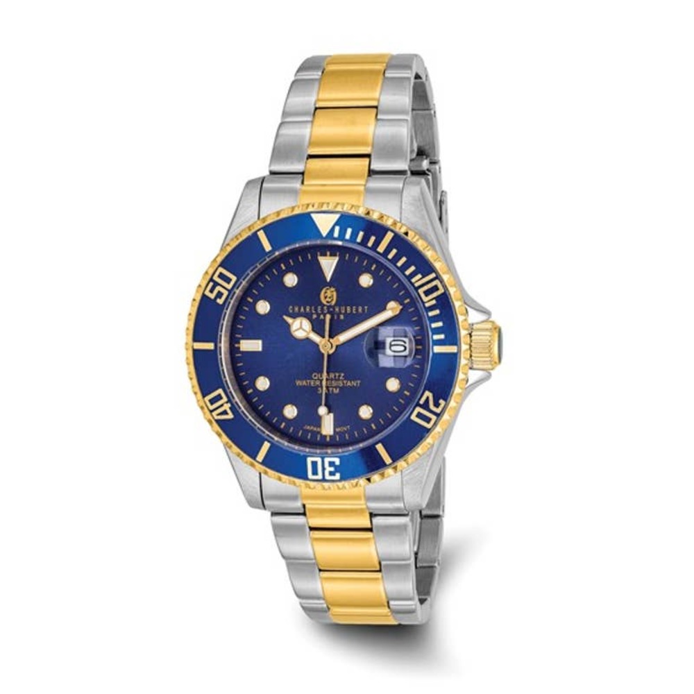 Charles Hubert Mens Two-Tone Stainless Steel Blue Dial Watch